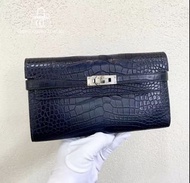 Sold🌈Hermes💙Kelly Wallet長銀包💙深海藍銀扣🌈99新閑置🌈鱷魚皮霧面🌟kellywallet🌟kelly🌟hermeswallet🌟愛馬仕🌟