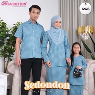 TURQUOISE BLUE 1246 • Sedondon Family Set Baju Cotton • Baju Kurung Ibu • Baju Kurung Kids • Kemeja 