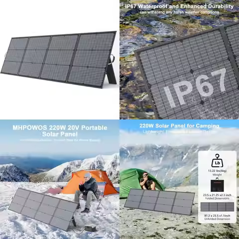 Portable 220W Solar Panel, IP67 Waterproof, 20V, 23.5% Efficiency for Outdoor, Camping, RV Power Sta