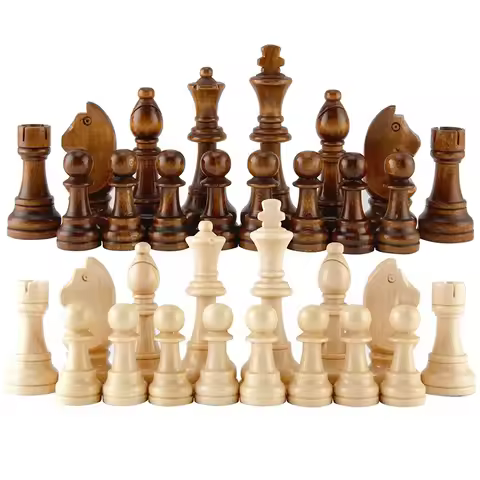 32pcs Wooden Chess Pieces Complete Chessmen International Word Chess Set Chess Piece Entertainment A