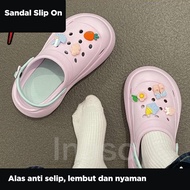 Inaso Sendal Baim Wanita Sepatu Wedges Bapao Slop Kekinian Sandal Karet Kodok Cewek Rumah Karet Elas