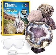 NATIONAL GEOGRAPHIC Break Open 4 Geodes Science Kit – Includes Goggles, Detailed Learning Guide and 