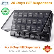 VIVA 28 Day Pill Box (4 Weeks) | Large Compartment Monthly Pill Organizer | BPA Free Travel Pill Cas