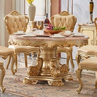 superior productsEuropean Style Champagne Gold round Table Solid Wood Dining Table Home Hot Pot Table Marble round Dinin