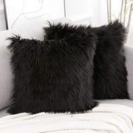 WLNUI Set of 2 Black Halloween Decorative Pillow Covers New Luxury Series Merino Style Faux Fur Fluf