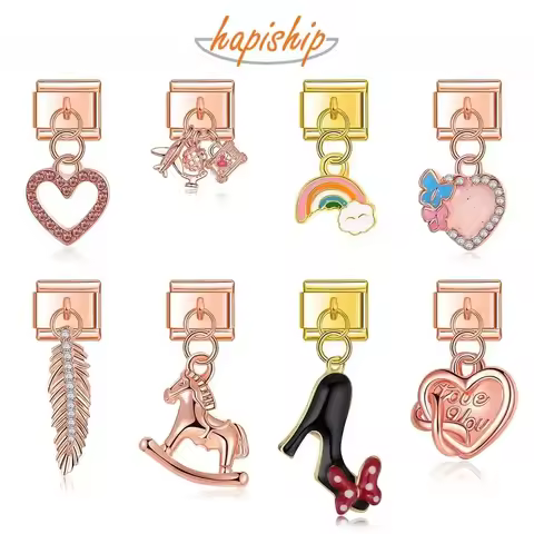 Hapiship New 2024 Fashion Heart Rainbow cloud Charm Italian Link Fit DIY 9mm Stainless Steel Bracele