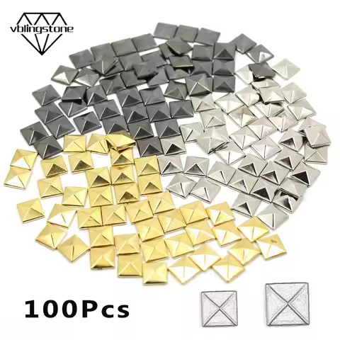 100pcs Pyramid Hot Fix Rhinestuds Flatback Iron on Square Studs For Clothes DIY Metal Hot Fix Stud R