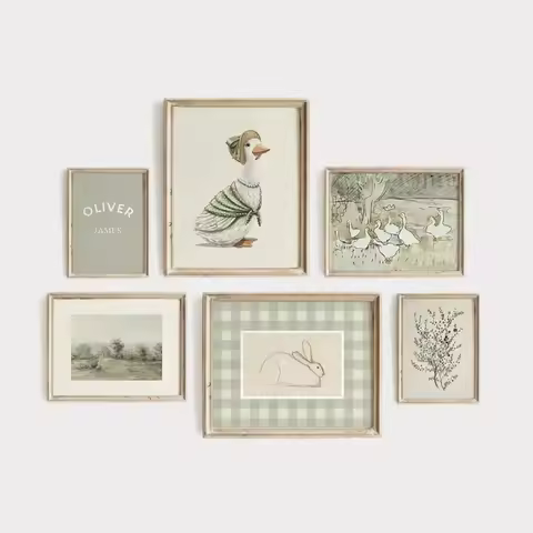 Rustic Nature Animal Wall Art Poster Set of 6 Personalized Nursery and Kids' Room Decor Custom Name 