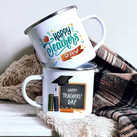 Happy Teacher’s Day Print Coffee Milk Cups Enamel Mug Fashion Coffee Mug Teacher Water Mugs Teacher'