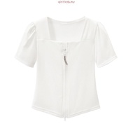 Sexy neck short shirt t-shirt for women Design Niche Square neck short-sleeved t-shirt women Summer 