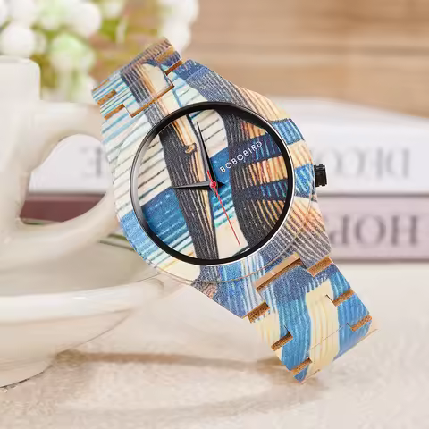 Men's Watches BOBO BIRD Bamboo Quartz Watch Pattern Printing Colorful Wooden Wristwatch 2025 New