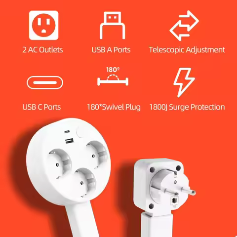 Electrical Outlet Extender 3 Sided 6 Outlet 4 USB Wall Tap for Home Office Travel Safety