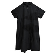 XITAO A-line Short Sleeve Loose Dress Slimming Temperament Patchwork Turn-down Collar Fashion Vintag
