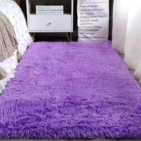 VIKAMA Purple silk tie dye long hair carpet, living room bedroom bedside carpet, bay window mat, hou
