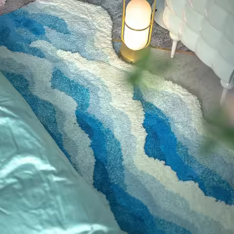 Aesthetic Wave Rug Creative Tufting Antislip Bathroom Carpet Ocean Sea Tufted Carpet House Decoratio