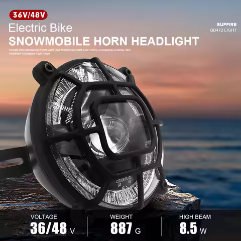 E-Bike Headlights QD472 36V 48V Electric Bike Scooter LED With Horn Front Light High Brightness Nigh