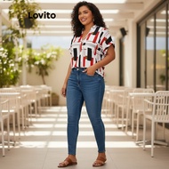 Lovito Women's Plus Size Curve Boho Geometric Top LBL19297