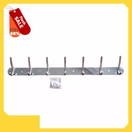 Wall-mounted clothes hanger with 7 double stainless steel tabs.