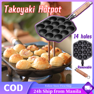 14 Holes Takoyaki Pan Nonstick Cast Iron Frying Pan Takoyaki hotpot Octopus Balls Mold Maker With Detachable Handle For Home Kitchen Cavities Takoyaki Pan Takoyaki Maker Octopus Small Balls Baking Pan