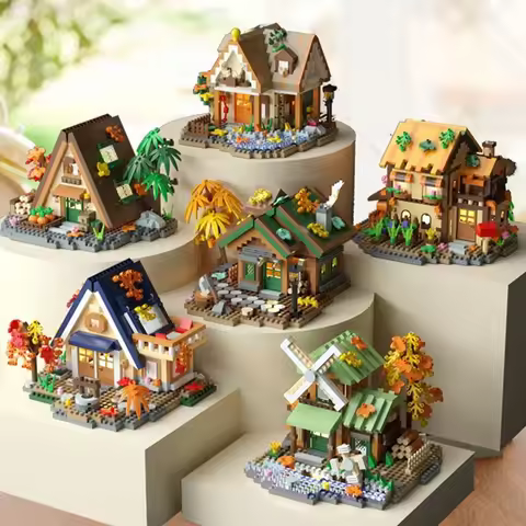 Creative street view building model building blocks forest tree house puzzle windmill tree house dec
