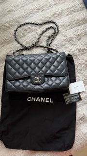 Chanel cf 30 jumbo black silver caviar cow leather handbag double flap 黑/銀荔枝紋牛皮手袋 15貼