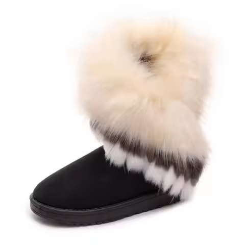 Women Winter Boots Snow Fur Boots Winter Warm Ankle Boots For Women Snow Shoes Style Round-toe Slip