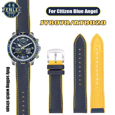 For Citizen Blue Angel Men Wave Watch Strap AT8020-54L/8020-03L/JY8078 Carbon fiber patterned Nlon+R