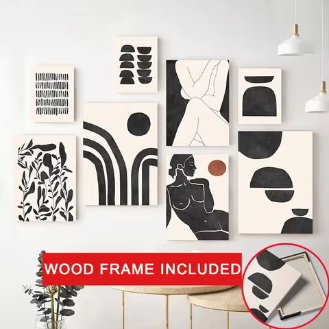 Abstract Girl Nude Shape Canvas Painting with Frame Geometric Art Print for Living Room Wall Decor H