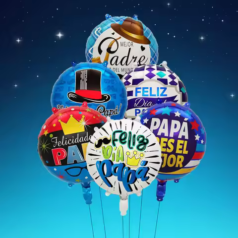 6pcs 18inch English Spanish Happy Father's Day Round Star Balloons Best Dad Helium Balloon Papa Fath