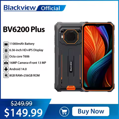 Blackview BV6200 Plus Rugged Phone 11000mAh,6.56'' HD+ Display,Octa Core T606 8GB 256GB,16MP+2MP AI 