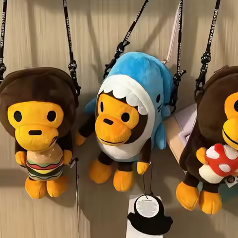 Cute Mobile Phone Shoulder Bag Plush Milo Monkey With Donut Shark Style Crossbody Pouch For Kids Adu