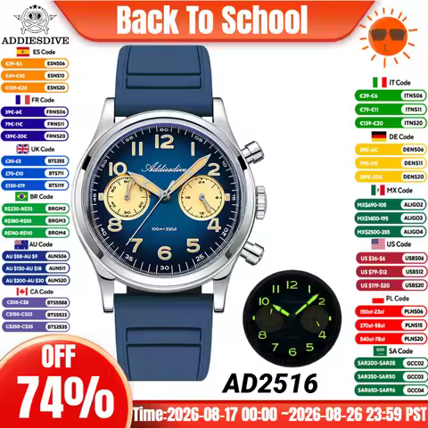 ADDIESDIVE TOP Men‘s Watch Bubble Mirror Glass 316L Steel AD2516 Blue Luminous 10Bar Waterproof Chro