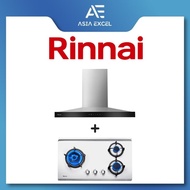RINNAI RH-C2859-SSW 90CM CHIMNEY HOOD WITH DIGITAL TOUCH CONTROL + RINNAI RB-73TS 3 BURNER HYPER FLAME STAINLESS STEEL BUILT-IN HOB