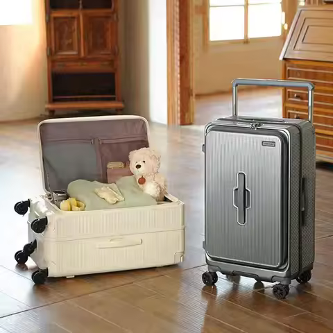 2025 Front-opening Luggage. 26-inch anti-drop rolling suitcase, 20-inch carry-on luggage, combinatio