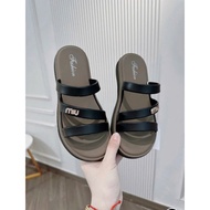 Women's 3-strap water-washed slippers, flexible and comfortable, new model 2025, 2 cm brown sole wit