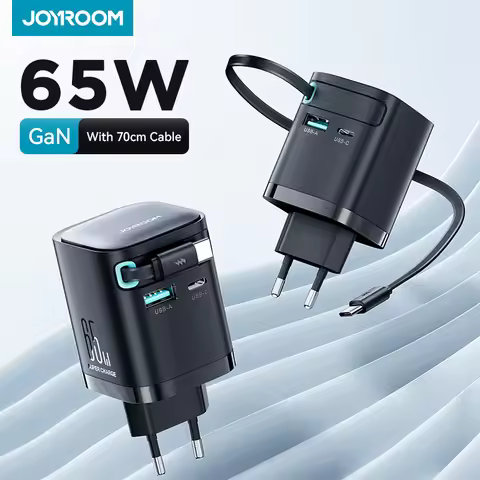 Joyroom 65W GaN USB Charger With Retractable Type-c Cable for Phone Tablet Laptop Fast Charging for 