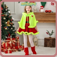MISUPS Grinch Cloak Tank Dress, Dress Up Girls Fancy Dress Christmas Elf Costume,  Grinch Xmas Suit 