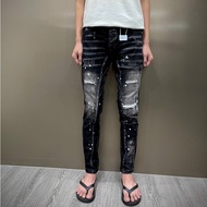 Men's black and gray ripped jeans with slight inner lining DC73 Seluar Jeans Lelaki Denim Jeans Bagg