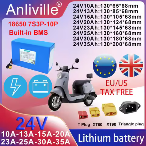 7S3P-10P 18650 New 24V 10Ah 15Ah 20Ah 25Ah 30Ah 35Ah Lithium battery pack 750W With BMS For 25.9V El