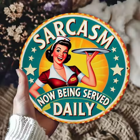 1pc, Round 2D Metal Sign, Sarcasm Daily Wall Art, Humorous Plaque for Home, Bar, Cafe, Club - Indoor