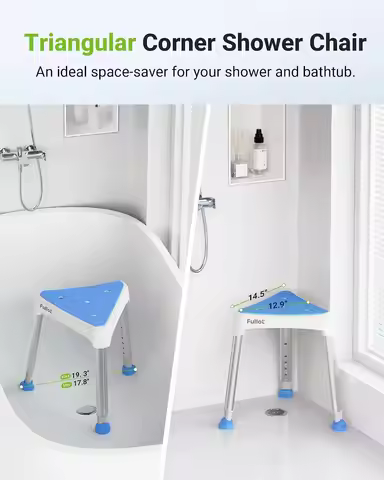 Space-Saving Triangular Shower Chair for Inside Shower with EVA Pad, 400 lbs Adjustable Shower Stool