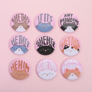 Ask My Pronouns Tinplate Pins Cat She Her They Them He Him It Its Brooch Lapel Badges Gift for Frien
