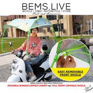 FOLDABLE WINGED CAPPED CANOPY with FULL FRONT ZIPPABLE REMOVABLE WINDSHIELD eBike Umbrella - BUTTERF