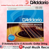 D'Addario EJ16 Phosphor Bronze Acoustic Guitar Strings Light 12-53 Tali Gitar Akustik Gitar Kapok 1 SET 6 Tali