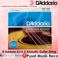 D'Addario EJ16 Phosphor Bronze Acoustic Guitar Strings Light 12-53 Tali Gitar Akustik Gitar Kapok 1 