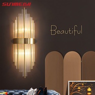 Sunmeiyi Nordic โคมไฟ LED คริสตัลสีทองสําหรับติดตกแต่งผนังห้องนอนห้องนั่งเล่นห้องนอน