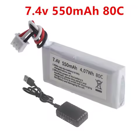 GT2 200 Football Competition Drone Battery 2S 7.4V 550mAh 80c Lipo Battery and 2in1 Charger