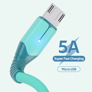 Led Micro USB 5A สายชาร์จอย่างรวดเร็วสำหรับ Xiaomi 3 4 Redmi 7 Note 4X 5 5A 6 6A Samsung S6 S7ขอบชาร์จข้อมูลสายซิลิโคนเหลว