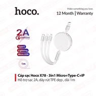 Dây sạc nhanh 2A Hoco X78 Type-C / Lightning/ Micro dây rút đa năng 3 đầu dây dẹt siêu bền dài 1M