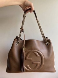 Gucci SOHO雙G LOGO 流蘇雙鍊手提包 肩背包 古馳 名牌包 側背包 鏈袋包 全新 真品 正版